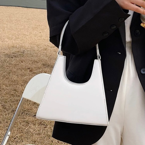 NWOT Faux Leather White Adjustable Mini Minimalist Satchel Bag with Top Handle - Picture 5 of 7